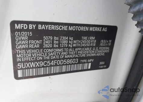 2015 BMW X3 xDrive28I z USA, uszkodzony, nr VIN 5UXWX9C54F0D58603
